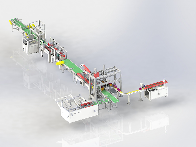 開(kāi)箱+裝箱+封箱+角邊+貼標(biāo)包裝線